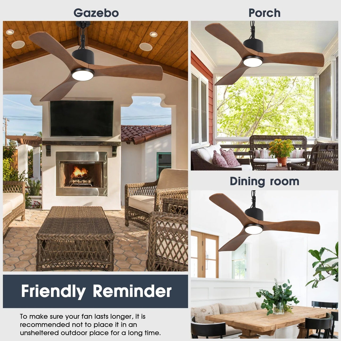42 Inch Patio Guard IP65 Outdoor DC Motor Black Modern Hanging Buckle Downrod Ceiling Fan with Light