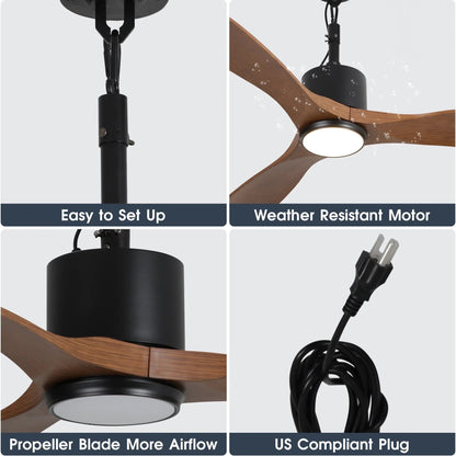 42 Inch Patio Guard IP65 Outdoor DC Motor Black Modern Hanging Buckle Downrod Ceiling Fan with Light