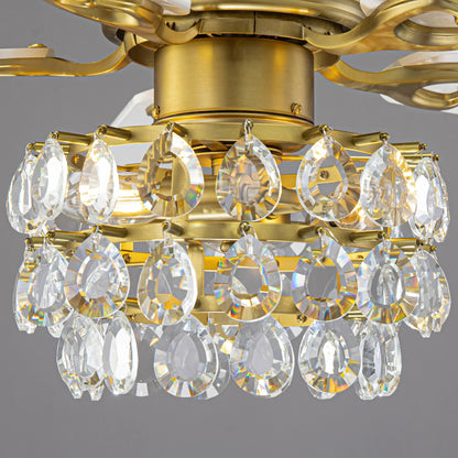 48 Inch Soft Brass Crystal Ornament Flush Mount Ceiling Fan with Light and Remote Control