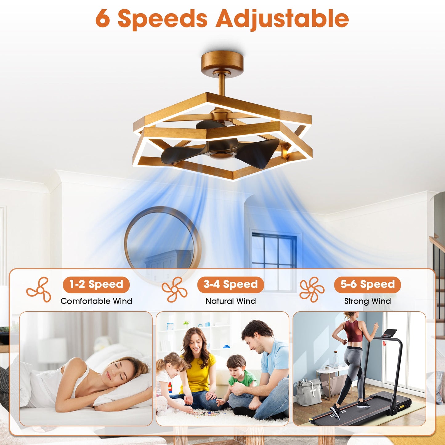 31 Inch Willie Antique Golden Luxury Fandelier with Light and Remote Control