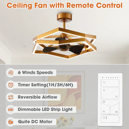 31 Inch Willie Antique Golden Luxury Fandelier with Light and Remote Control