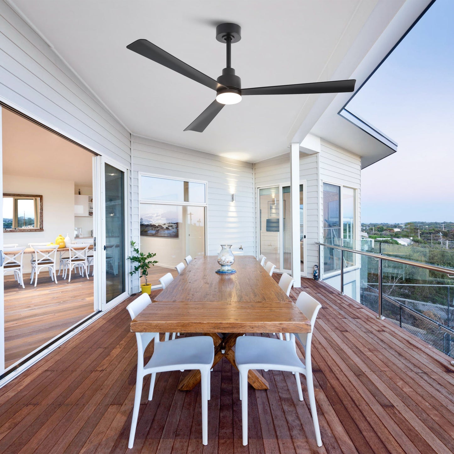 52 Inch Dinah Modern Downrod Mount Ceiling Fan with Remote Control and LED Light