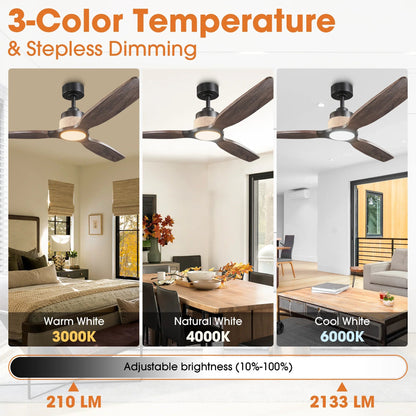56 Inch Louise Downrod Mount LED Wood Blades Ceiling Fan with Remote Control