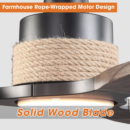 56 Inch Louise Downrod Mount LED Wood Blades Ceiling Fan with Remote Control