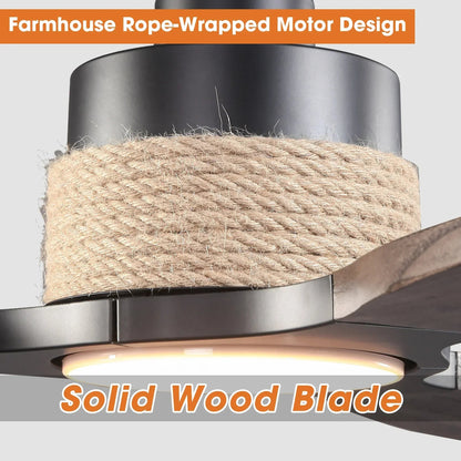 56 Inch Louise Downrod Mount LED Wood Blades Ceiling Fan with Remote Control