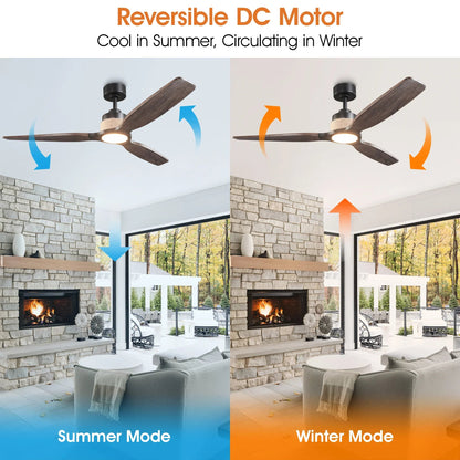56 Inch Louise Downrod Mount LED Wood Blades Ceiling Fan with Remote Control
