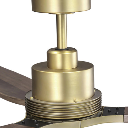 56 Inch Soft Brass Solid Wood Blades LED Ceiling Fan with Remote Control