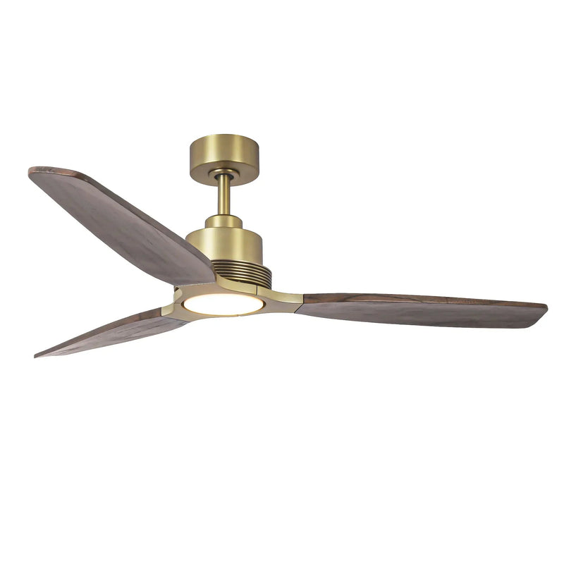 56 Inch Soft Brass Solid Wood Blades LED Ceiling Fan with Remote Control, view 2