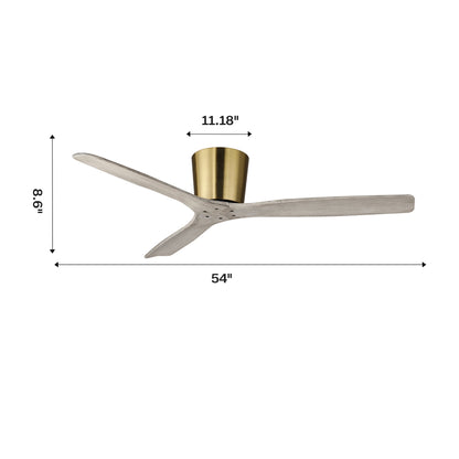 54 Inch Ward Solid Wood Blades Flush Mount Ceiling Fan with Remote Control