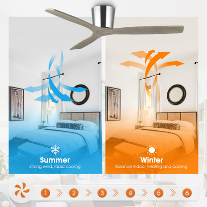 54 Inch Ward Solid Wood Blades Flush Mount Ceiling Fan with Remote Control
