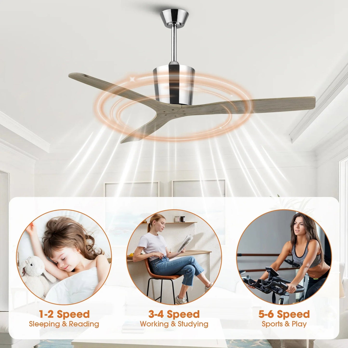 54 Inch Dylan Solid Wood Blades Downrod Mount Ceiling Fan with Remote Control