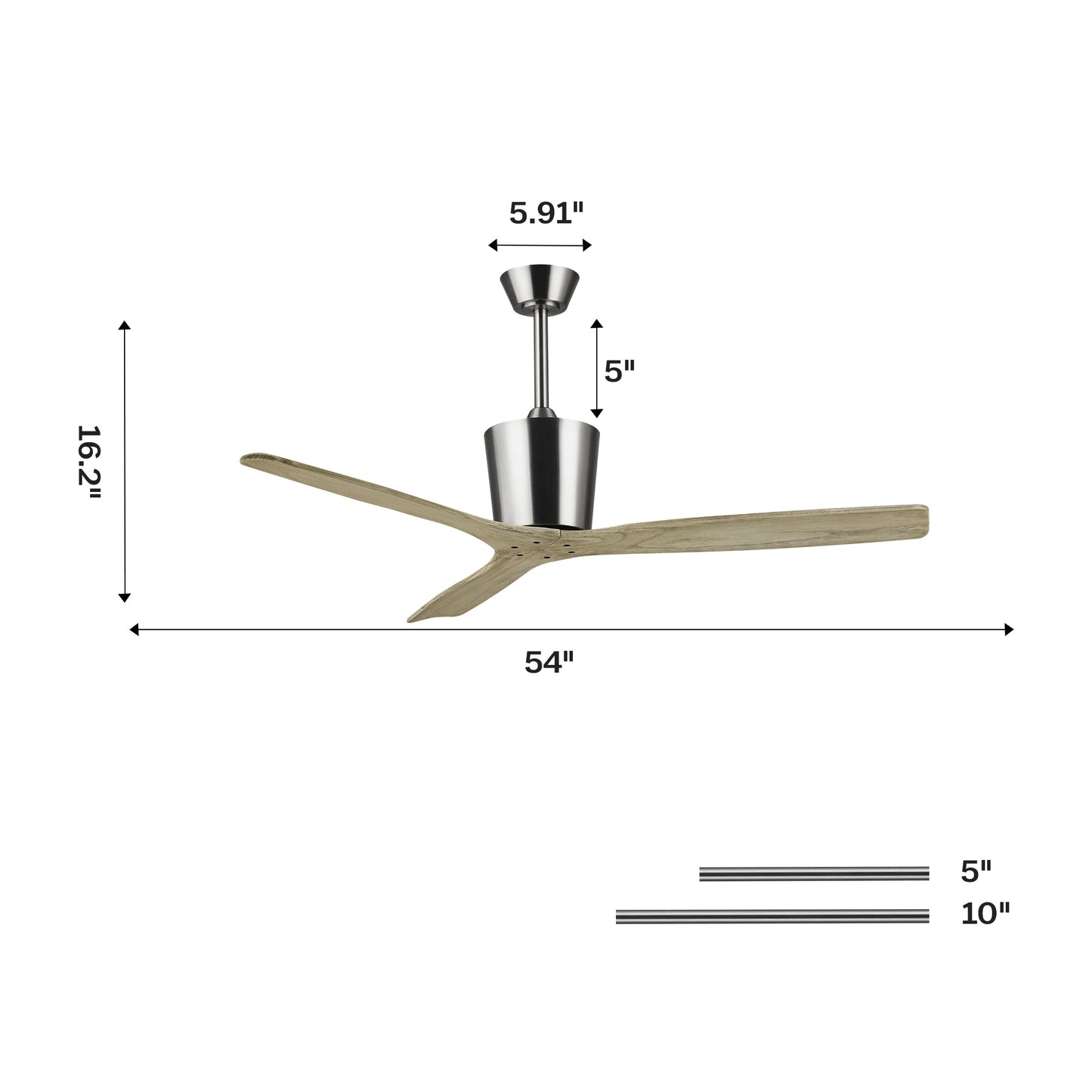 54 Inch Dylan Solid Wood Blades Downrod Mount Ceiling Fan with Remote Control