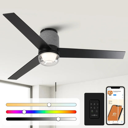 52 Inch Pearl Black RGB LED Smart Fan with Remote and App Control