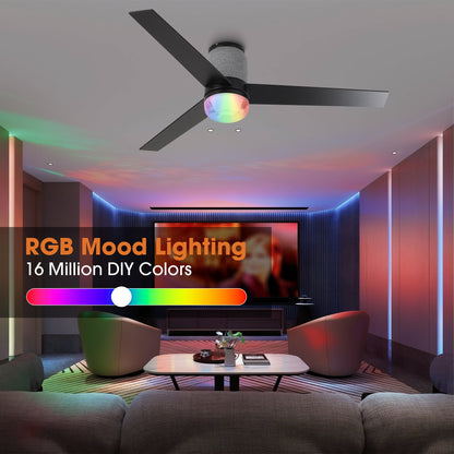 52 Inch Pearl Black RGB LED Smart Fan with Remote and App Control