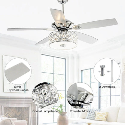 52" Tibuh Modern Crystal Chandelier Ceiling Fan with Led Light And Remote Control 5 Blades Chrome
