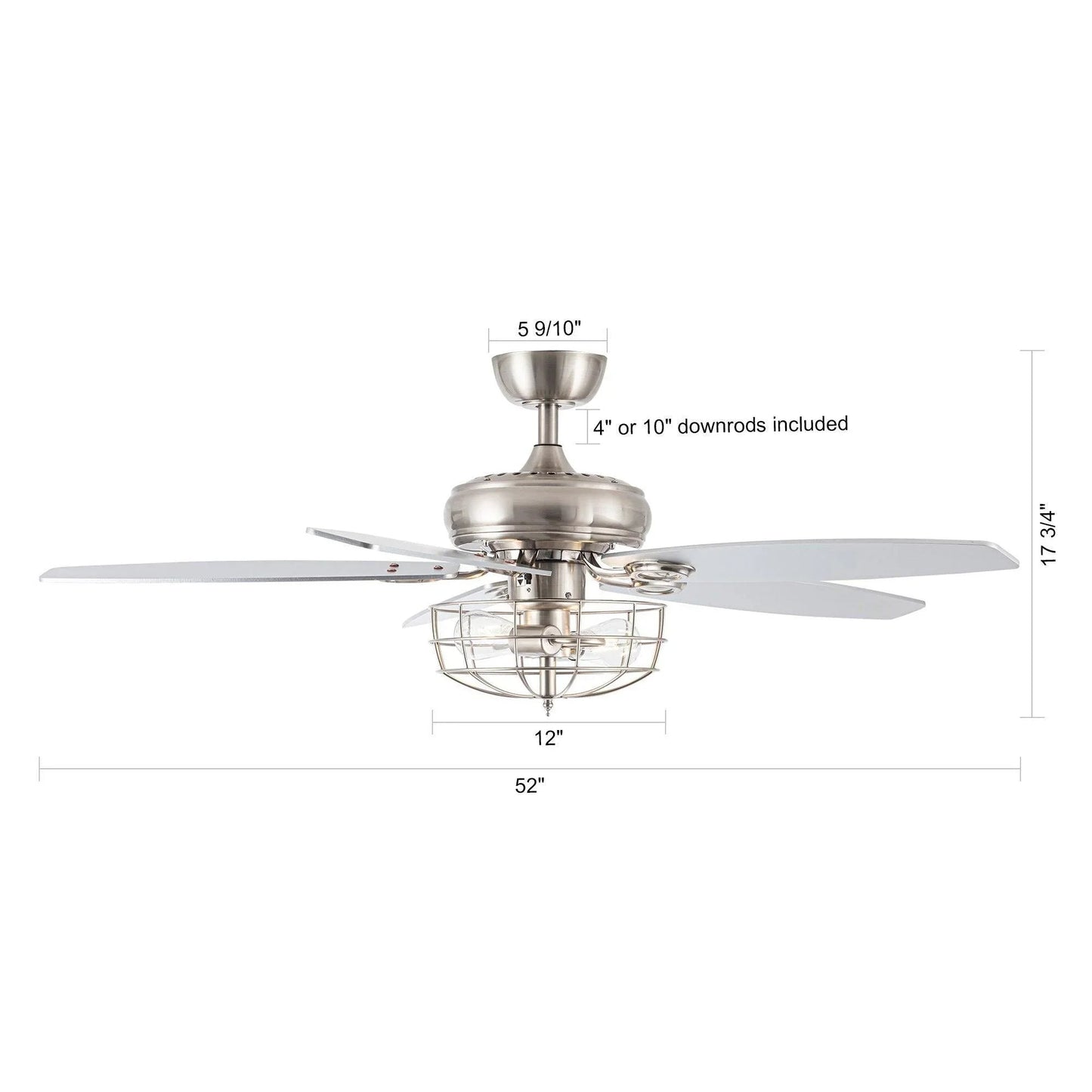 52" Kyla Industrial Caged Ceiling Fan with Light Remote Control Satin Nickel