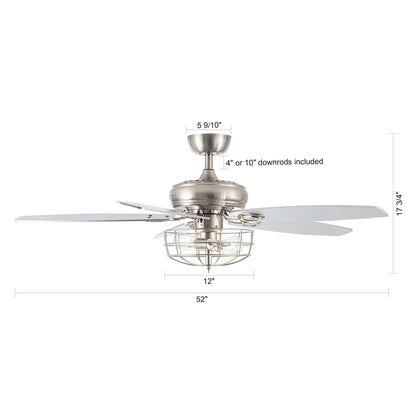 52" Kyla Industrial Caged Ceiling Fan with Light Remote Control Satin Nickel