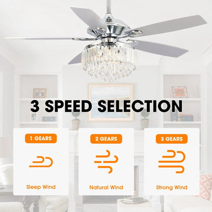 52" Elkton Modern Reversible Crystal Fandelier with Lighting and Remote Control
