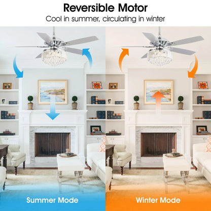 52" Elkton Modern Reversible Crystal Fandelier with Lighting and Remote Control