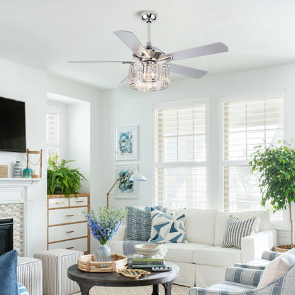52" Dicken Modern Downrod Mount Reversible Crystal Ceiling Fan With Lighting