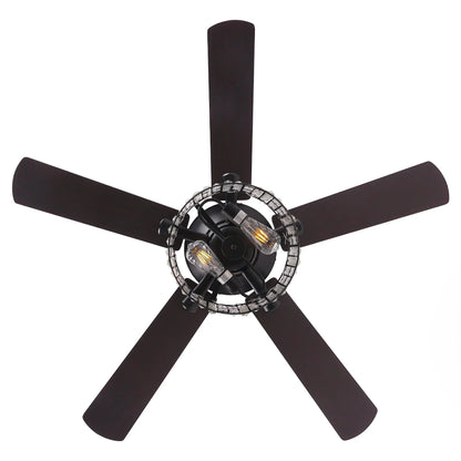 52" Dicken Modern Downrod Mount Reversible Crystal Ceiling Fan with Lighting