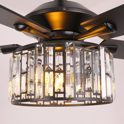 52" Dicken Modern Downrod Mount Reversible Crystal Ceiling Fan With Lighting