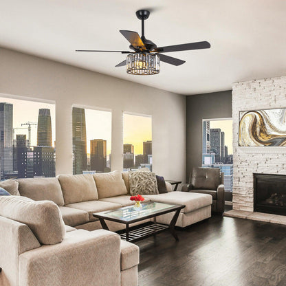 52" Dicken Modern Downrod Mount Reversible Crystal Ceiling Fan With Lighting