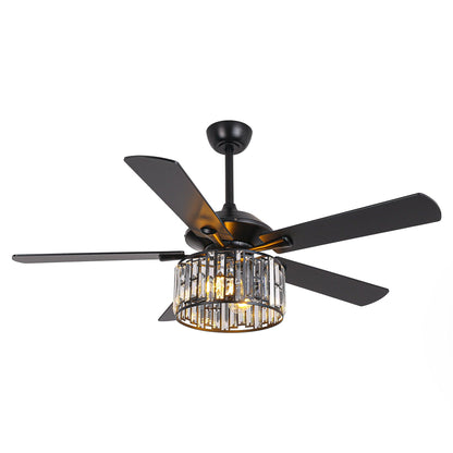 52" Dicken Modern Downrod Mount Reversible Crystal Ceiling Fan With Lighting