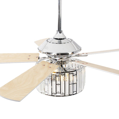 52" Dicken Modern Downrod Mount Reversible Crystal Ceiling Fan With Lighting