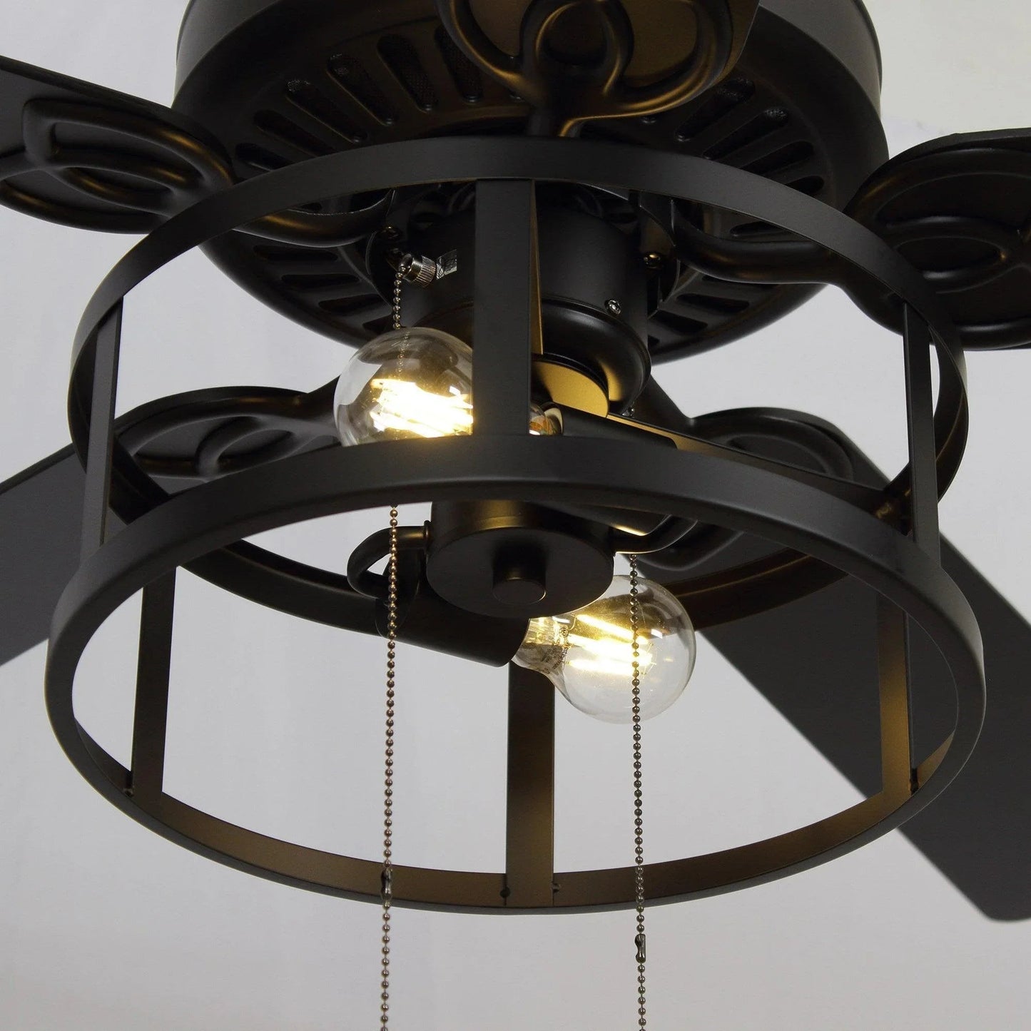 52" Urbana In Indoor Matte Black Industrial Ceiling Fan with Pull Chain and Light Kit