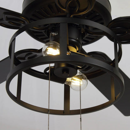 52" Urbana In Indoor Matte Black Industrial Ceiling Fan with Pull Chain and Light Kit