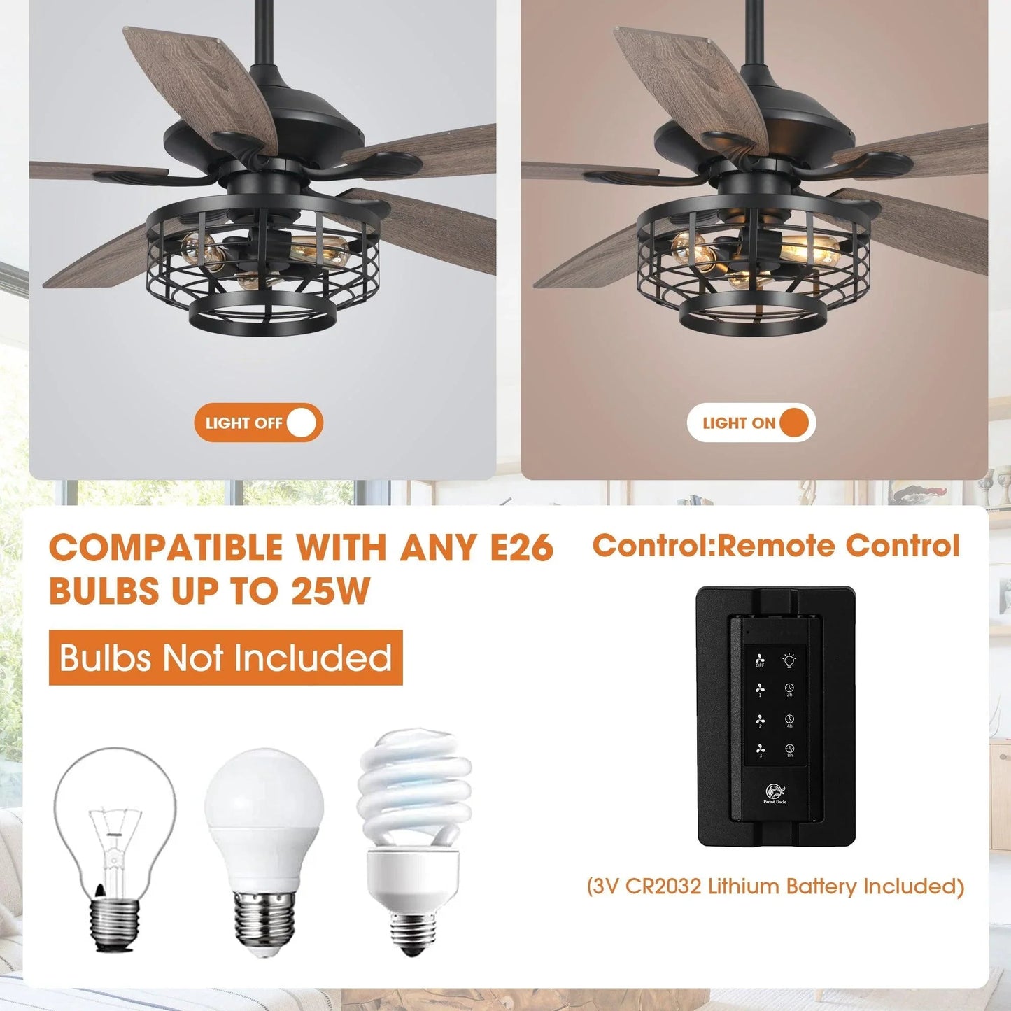 52" Paquette In Indoor Matte Black Industrial Ceiling Fan with Remote Control and Light Kit