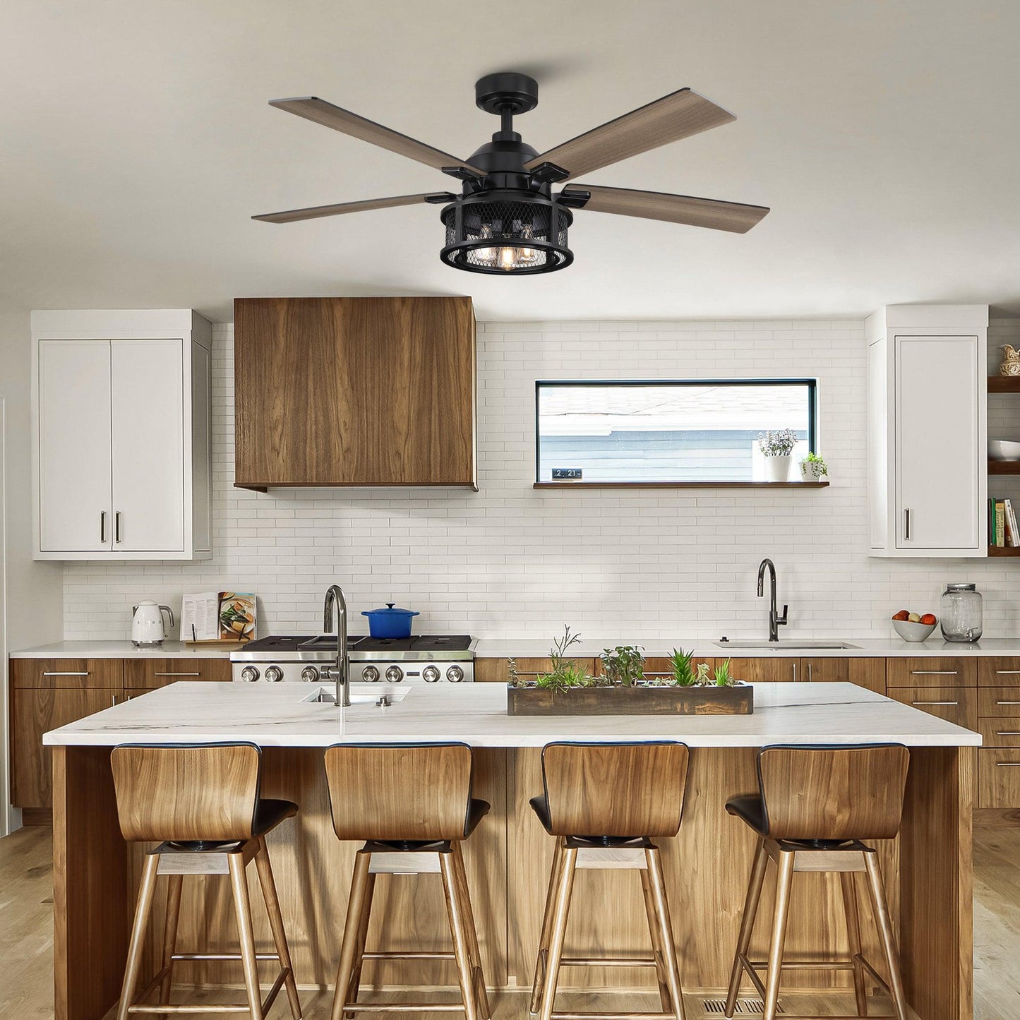 52 Industrial Reversible 5 Blade Mesh Led Ceiling Fan