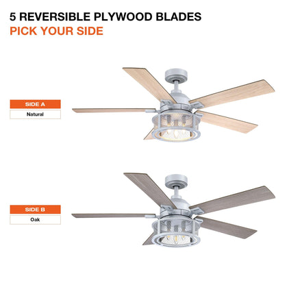 52 Industrial Reversible 5 Blade Mesh Led Ceiling Fan