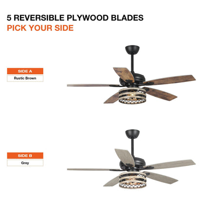 52" Matte Black Led Indoor Cage Ceiling Fan 5 Blade