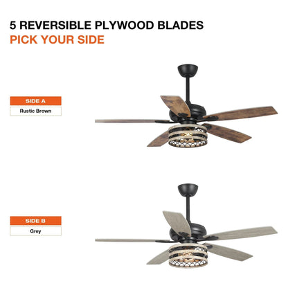 52" Matte Black Led Indoor Cage Ceiling Fan 5 Blade