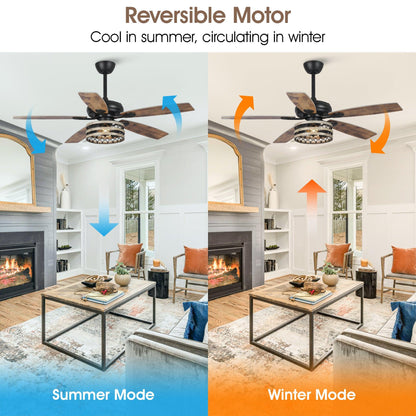52" Matte Black Led Indoor Cage Ceiling Fan 5 Blade