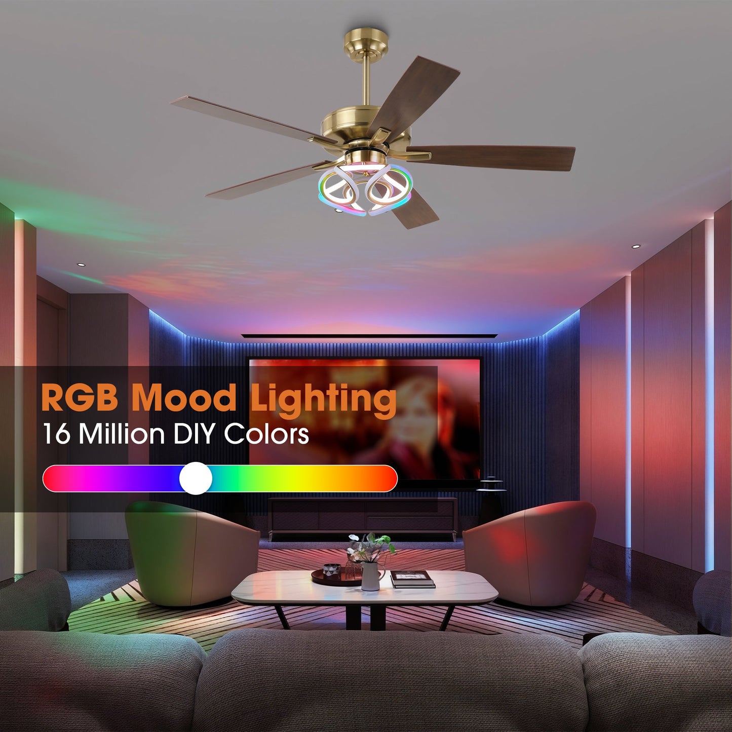 52 Inch Boyd Antique-bronze Golden Downrod Mount RGB LED Smart Fan