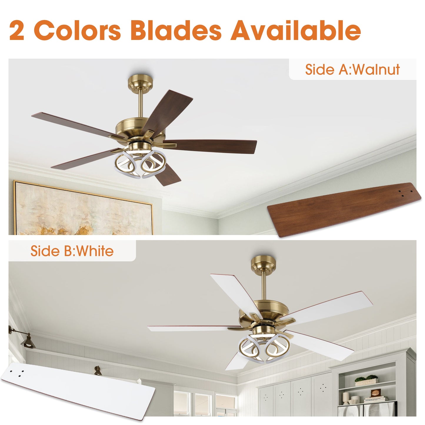 52 Inch Boyd Antique-bronze Golden Downrod Mount RGB LED Smart Fan