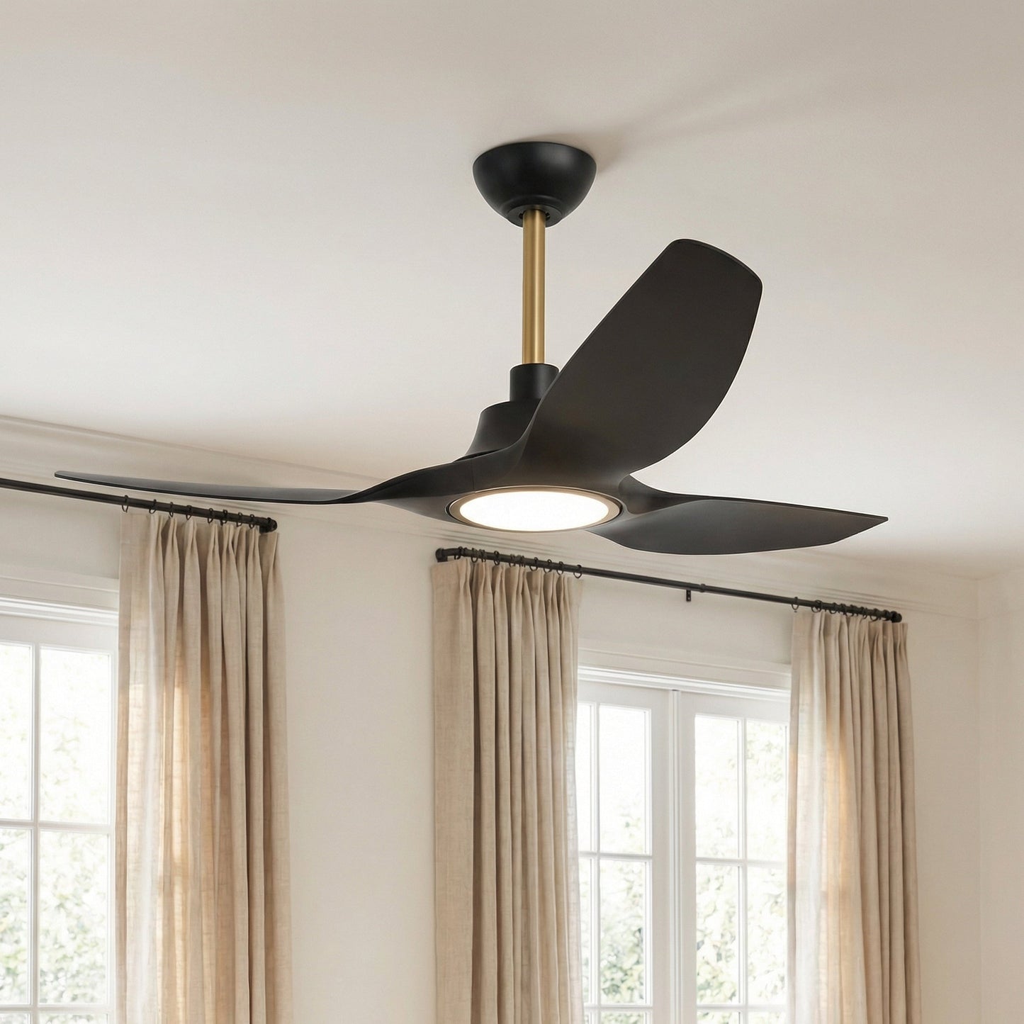 52" DC Motor 3 Blades Modern Downrod Mount Smart Fan with LED Light