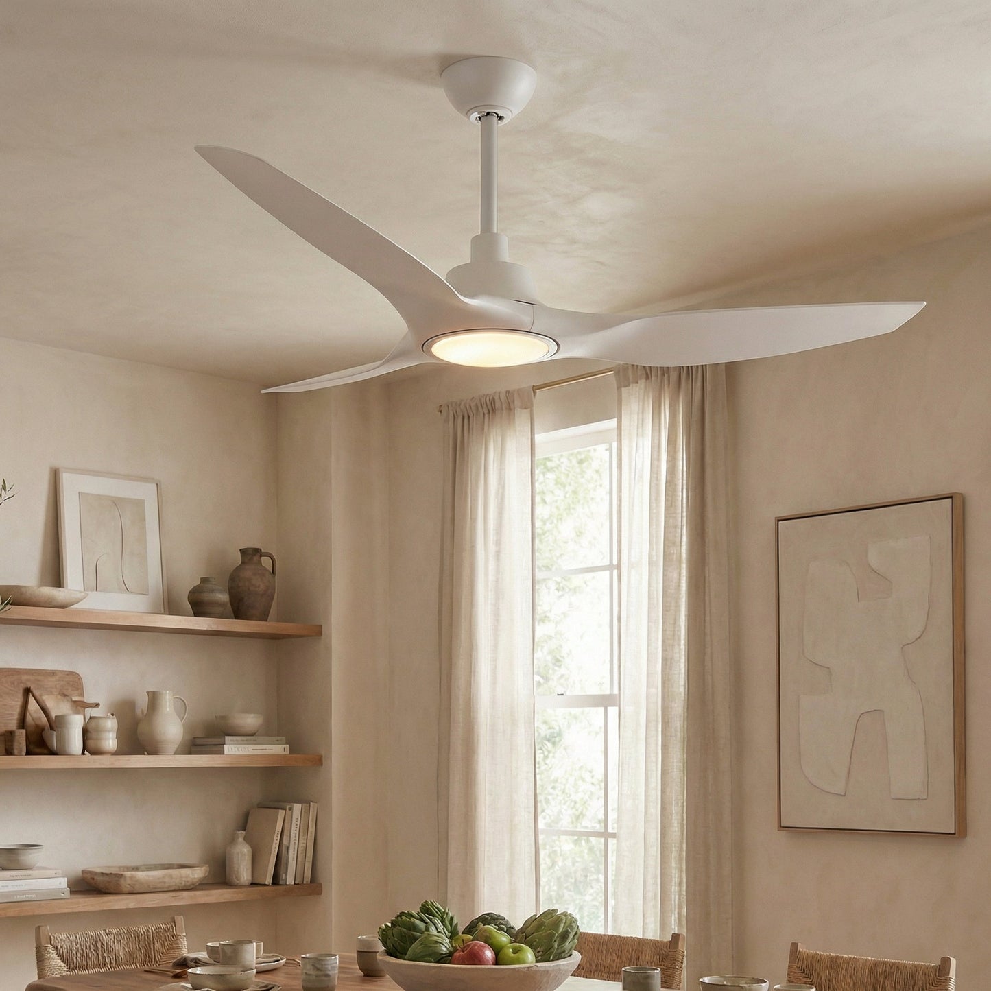 52" DC Motor 3 Blades Modern Downrod Mount Smart Fan with LED Light