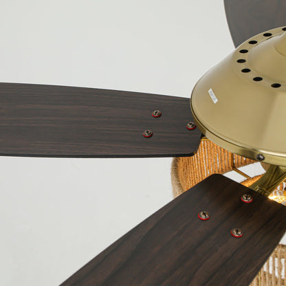 52 Inch Danube Farmhouse DC Motor Golden Downrod Ceiling Fan with Light