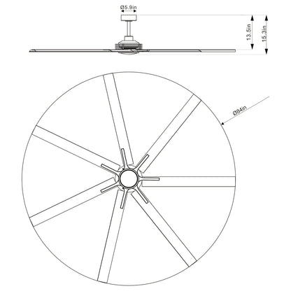 84 Inch 100 Inch Padus Black Large Size Ceiling Fan with Dimmable Lighting and Remote Control