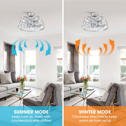23" Modern Satin Nickel DC Motor Downrod Mount Reversible Fandelier Ceiling Fan with Lighting and Remote Control