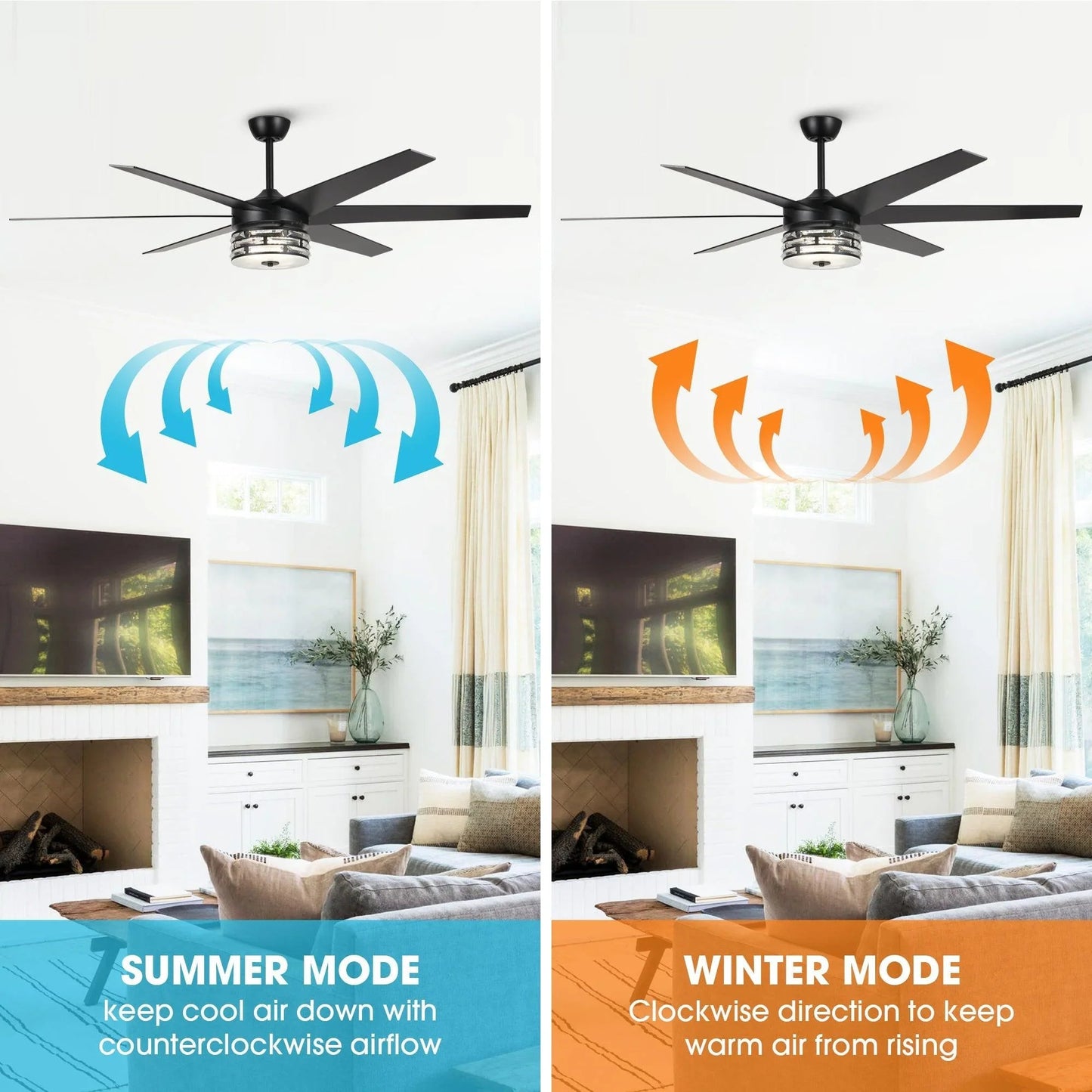 70" Black Modern Ceiling Fan