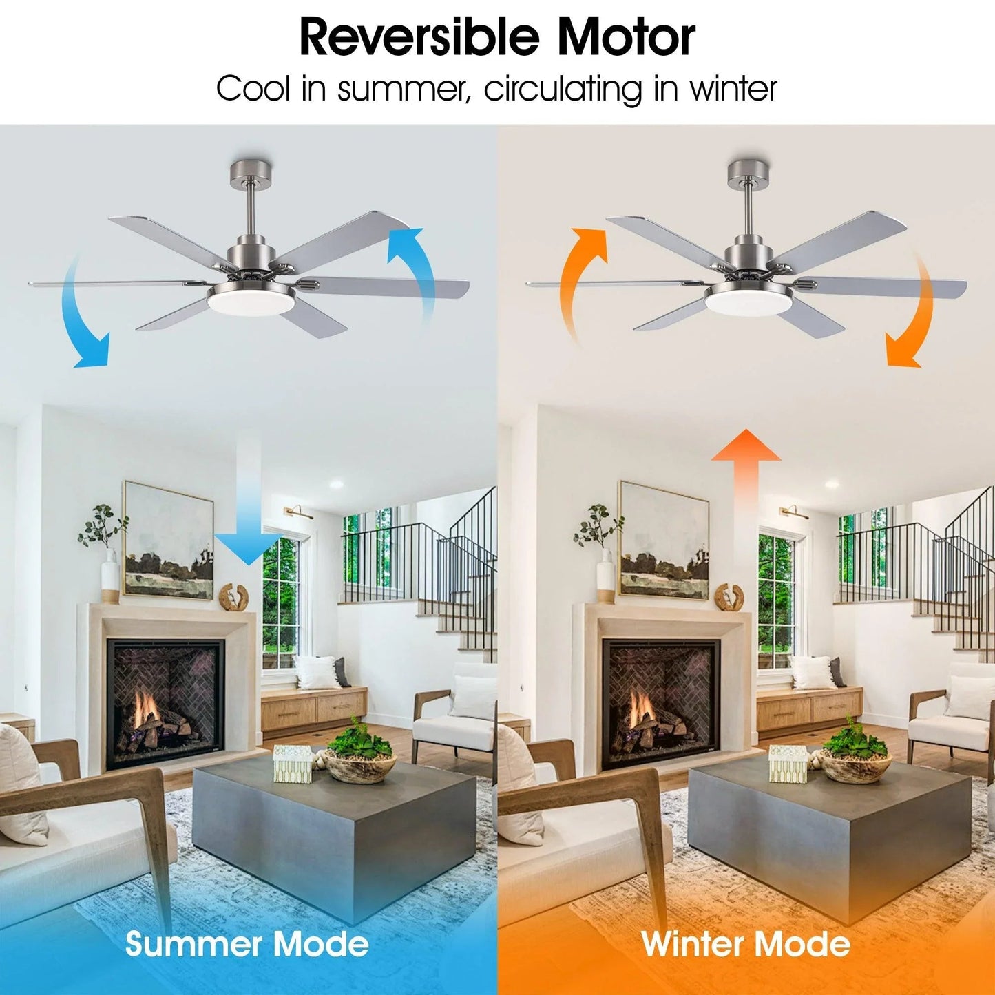 60" Modern Satin Nickel DC Motor Downrod Mount Reversible Ceiling Fan with Lighting and Remote Control