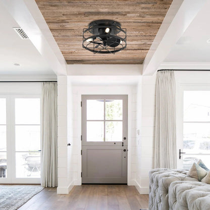 13" Madurai Farmhouse Flush Mount Reversible Ceiling Fan with Lighting and Remote Control
