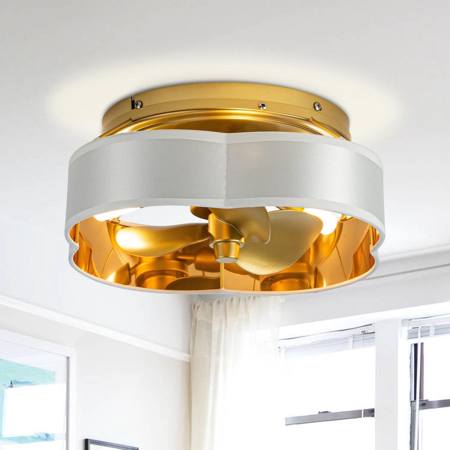 Vaczon 13 Inch Golden Flush Mount Ceiling Fan with Light and Remote Control