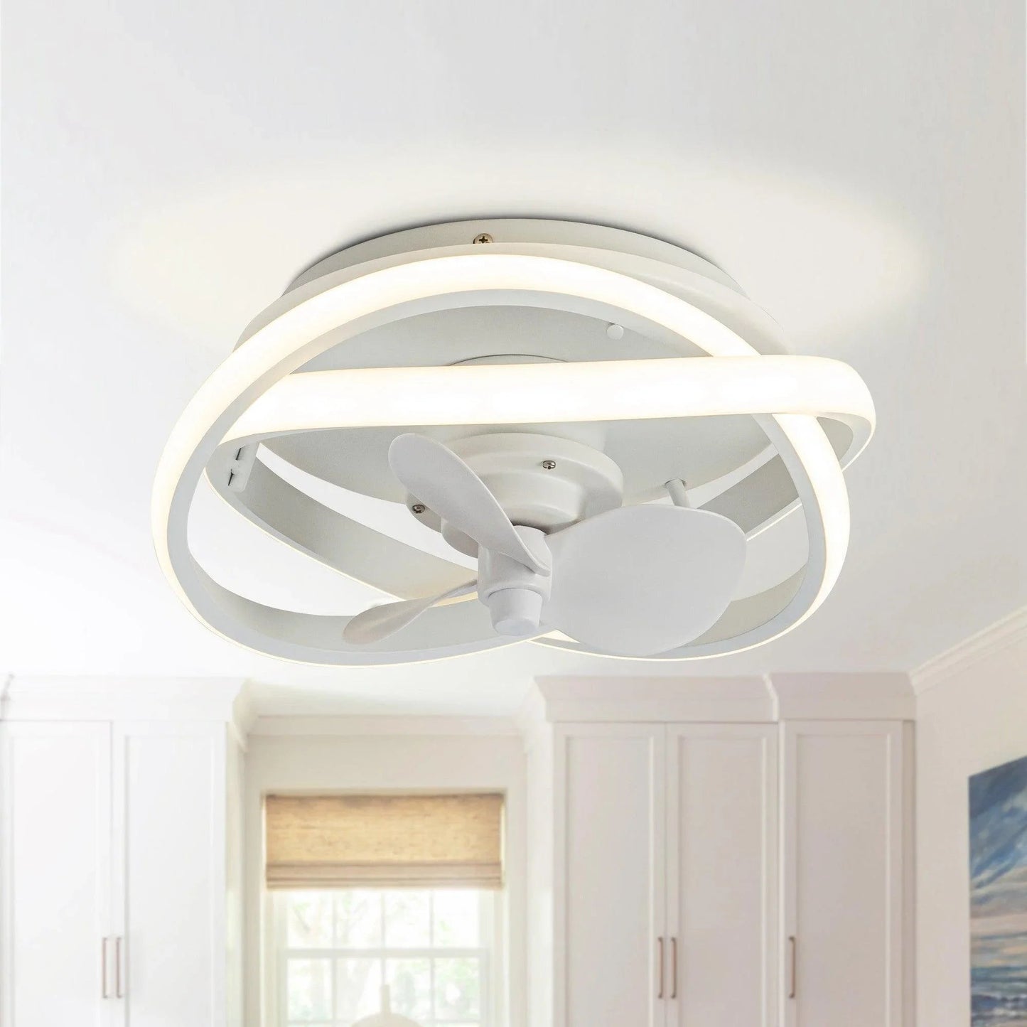 Vaczon 13" Flush Mount Caged Fan with Light and Remote Control