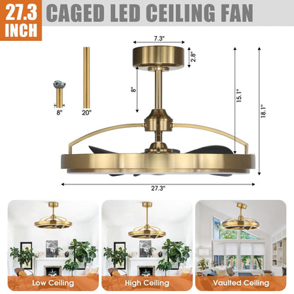 27" Arthur Industrial DC Motor Downrod Mount Ceiling Fan with Lighting and Remote Control